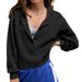 's Best-selling Stylish Commuter Fashion Loose-fitting Versatile Slimming Design Solid Color V-neck Long-sleeve_ecoleips.com