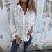 Embroidered Linen-Blend Shirt – Oversized Boho Blouse With Floral Cutouts & Peplum Hem (White/Apricot, Polyester, Long Sleeve, S-XXL)_ecoleips.com