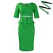 Women's Fashion Square Neck Short Sleeve Office Dress With Ruffles & Waist Tie - Elegant Bodycon Midi Dress For Work & Casual_ecoleips.com