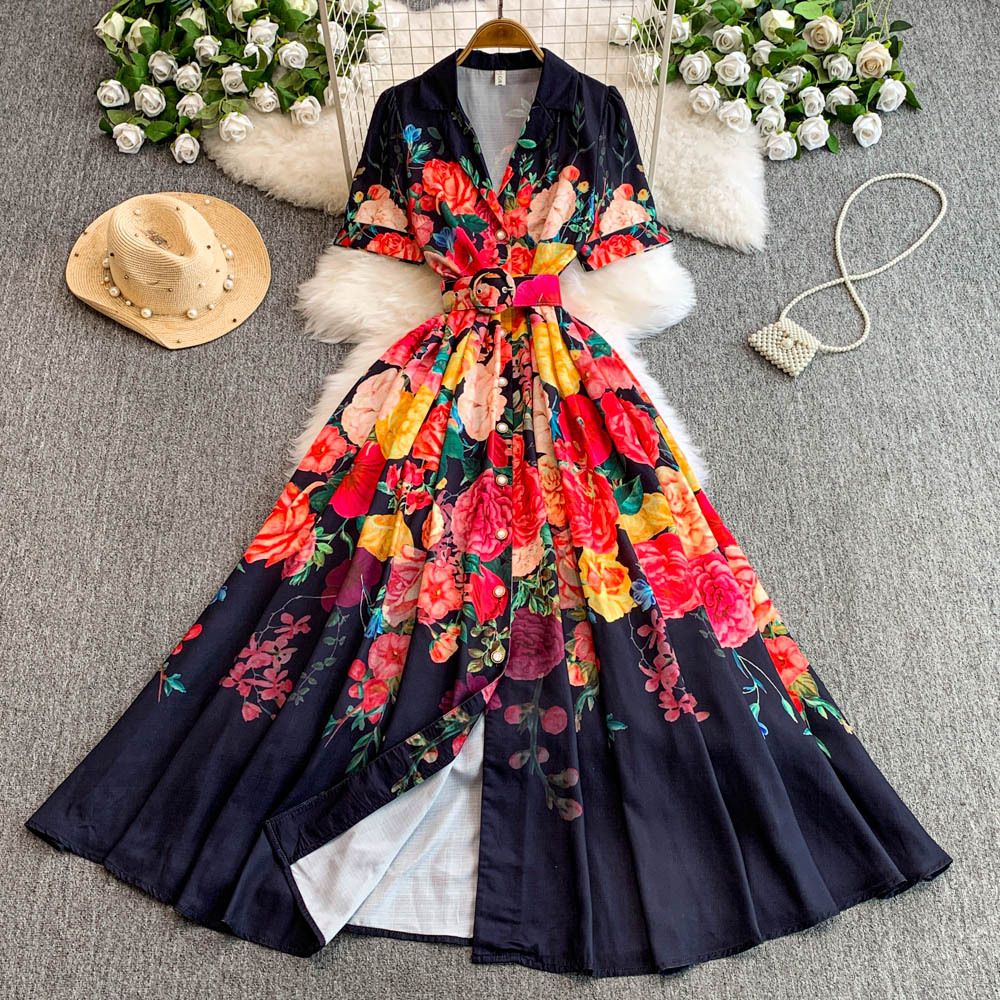 Summer Floral Print Wrap Dress – Elegant Notch Lapel & Flowy Maxi Skirt (S-2XL)_ecoleips.com