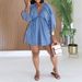 Women's Fashion Deep V Neck Puff Sleeve Denim Mini Dress For Latin America Summer Autumn New_ecoleips.com