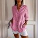 Women's Single Breasted Pleated Collar Shirt Solid Color Roll up Sleeve Top European American Popular Style for Ladies_ecoleips.com