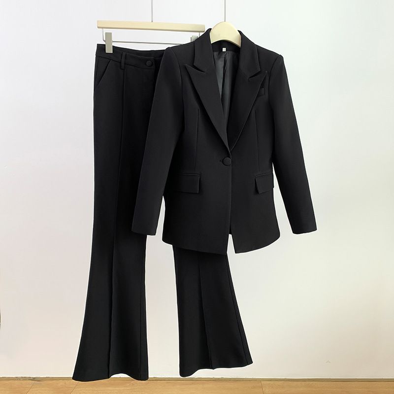 Women's clothing Suit Pants Irregular Lapel Simple Black Red Jacket + Pants_ecoleips.com