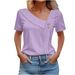 Women's Clothing Summer V Neck Button Solid Color Hollow Short Sleeve Women's Tops T Shirt_ecoleips.com