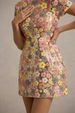 Women's Sparkle Floral Dress - Short Sleeve A-Line Mini Dress, High Waist Party Dress, Lightweight Polyester (Floral Print)_ecoleips.com