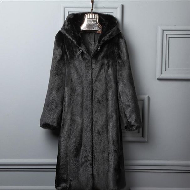 Luxury Faux Mink Coat For Women - Long Hooded Winter Jacket With Elegant Bubble Sleeves (Black/Brown, Plus Size Available)_ecoleips.com