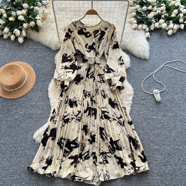 French Vintage Floral Print Wrap Dress Elegant Ruffled Maxi Women's Dress with Adjustable Waist Tie_ecoleips.com