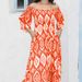Elegant Off-Shoulder Floral Print Maxi Dress For Women – Stretchy Polyester, A-Line Silhouette, Boho & Office Chic (Blue/Orange, S-Xl)_ecoleips.com