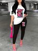 Women's Casual Loose And Fashionable Lip Print Letter Pattern Print Loose T-shirt+cropped Pants Two-piece Home Sportswear Daily Wear-249_ecoleips.com