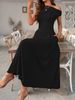 Women's Off-Shoulder Long Dress Summer Style Fitted Waist Solid Color With Pockets Platform_ecoleips.com