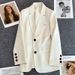Women's Khaki Blazer Jacket Casual Chic Oversized Single-Breasted Trench Coat Stretch Comfort Fit for Office Daily Wear Spring Autumn_ecoleips.com