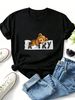 Women Cute Peeking Teddy Bear A TRY Letter Graphic T Shirt Round Neck Short Sleeve Loose Casual Summer Street Tops_ecoleips.com