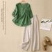 Chinese Style Women's Fashion Set Short Sleeved Cotton Linen Top Artistic Retro Casual Wide Leg Pants Ethnic Two Piece Outfit_ecoleips.com