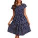 Floral Print Round Neck Short Sleeve A-Line Dress - Lightweight Polyester, Comfort Fit, Plus Size Available (Red, Navy, Blue)_ecoleips.com