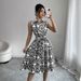 Women's Clothing Summer New Fashion Print Sleeveless Tie Waist Dress_ecoleips.com