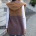 Women's hooded sleeveless color matching pocket no button mid-length cardigan fleece coat_ecoleips.com