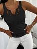 Women's Lace V Neck Sleeveless T Shirts Casual Loose Fiting Tank Tops Solid Color Tee Blouse Summer Sexy Outfits_ecoleips.com