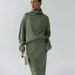Knitted High-neck Sweater & Slim-fit Skirt Set – Elegant Two-piece Outfit In Beige, Olive Green, White, Green, Yellow, Light Gray, Emerald, Black_ecoleips.com