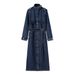Women's Autumn Long Denim Trench Coat With Belt – Outerwear Trench Oversized Jacket, Casual & Office Wear_ecoleips.com