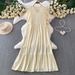 Women's Casual Long Dress Relaxed Fit Single Breasted V Neck Elegant Drape And Ruffles for Commuting_ecoleips.com