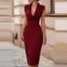 Office Lady Elegant U Neck Draped Party Dress Spring Casual Solid Slim Bodycon Midi Dress Summer Sleeveless Back Slit Boho Dress_ecoleips.com