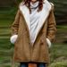 Women's Longline Hooded Button-Up Coat With Pockets - Soft Faux Suede & Polar Fleece Lining, Oversized Streetwear Jacket For Fall & Winter_ecoleips.com