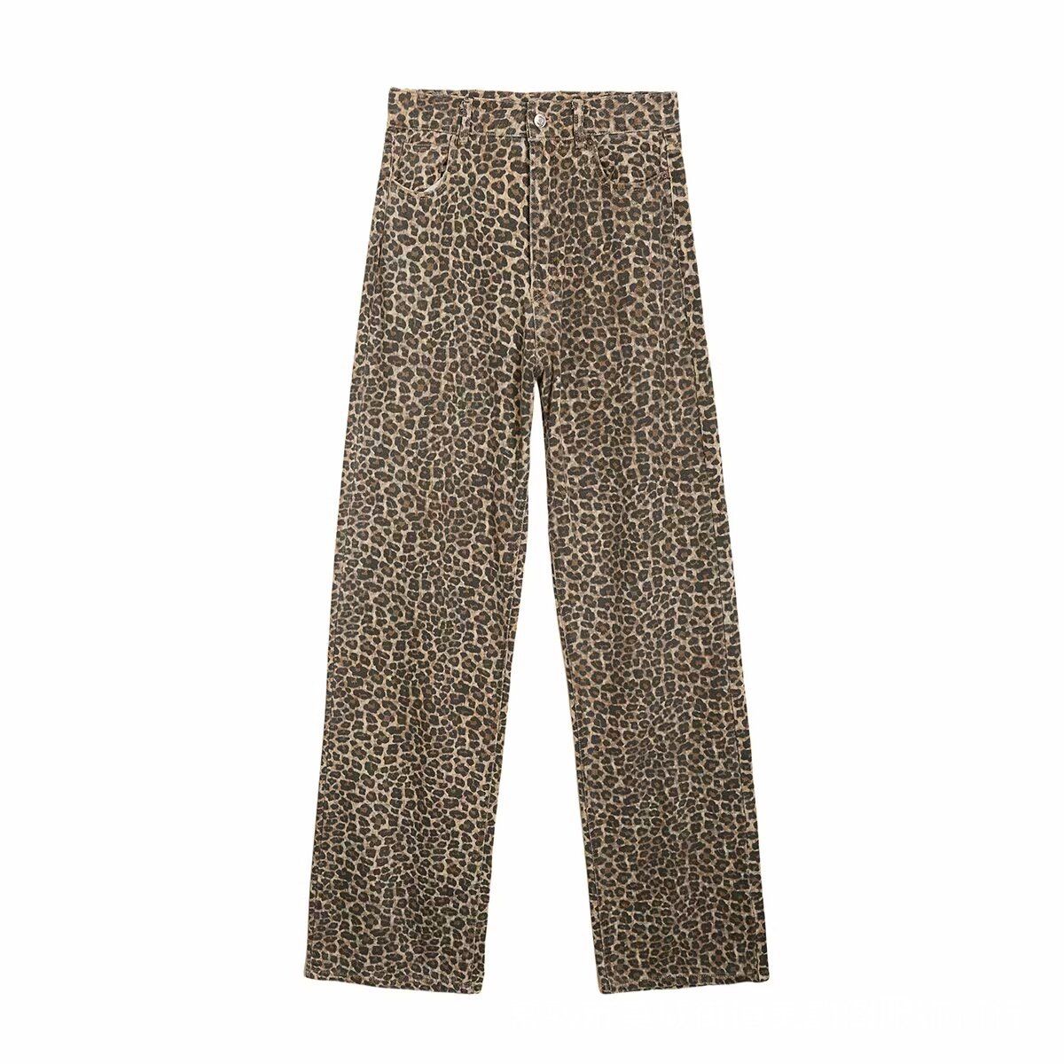 Women’s Clothing Women's High Waist Leopard Print Loose Casual Straight Jeans_ecoleips.com