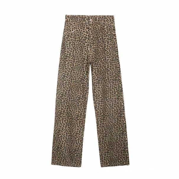 Women’s Clothing Women's High Waist Leopard Print Loose Casual Straight Jeans_ecoleips.com