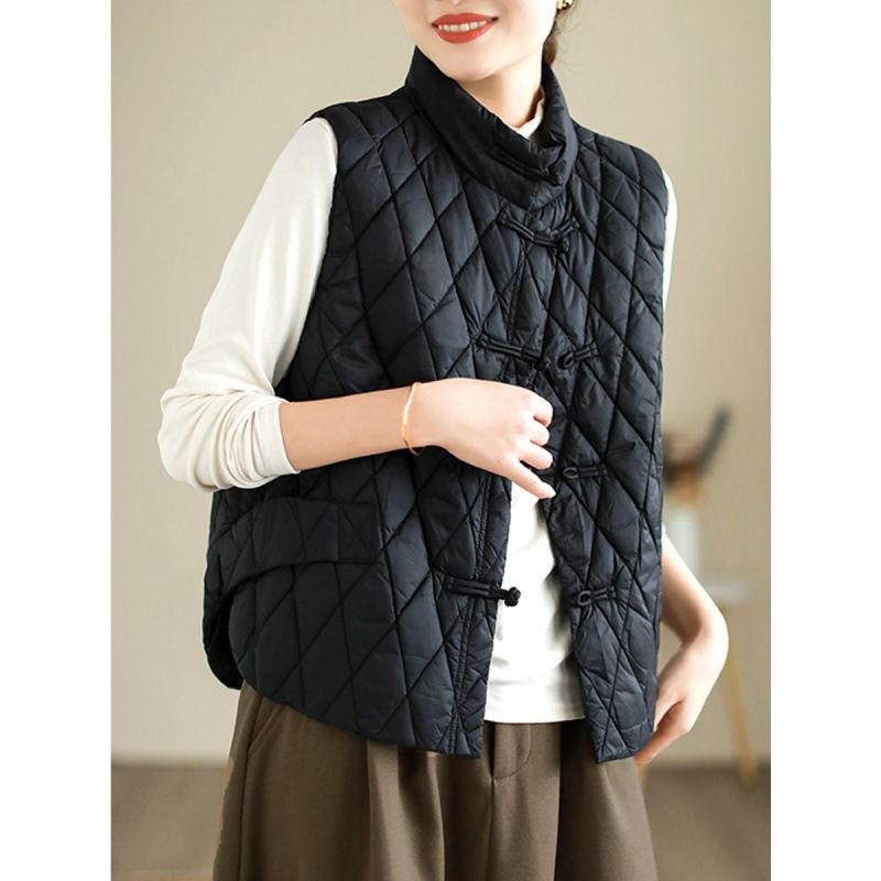 girl 2023 Autumn Winter New Fashion Artistic Retro Ethnic Style Button Down Cotton Warm Versatile Women's Vest_ecoleips.com
