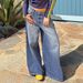 Women's Clothing High Waisted Jeans, Street Style, Solid Color, Washed Blue, With Pockets, Loose Fit, Wide Leg Pants._ecoleips.com