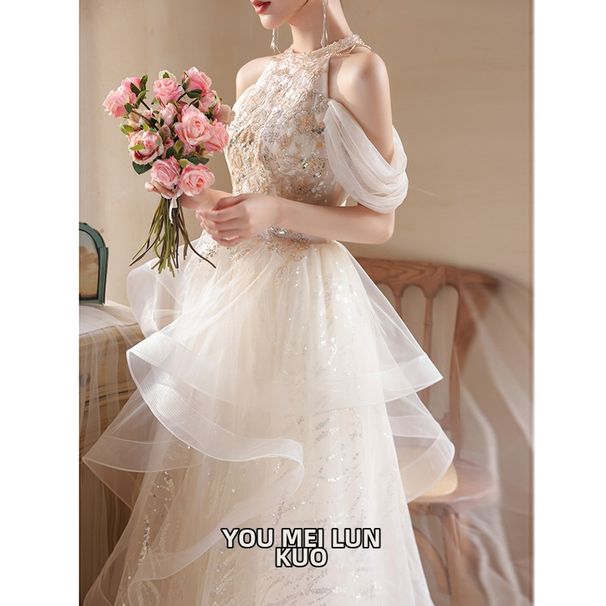Champagne Colored Evening Gown For Women New Style Light Luxury Niche High End Engagement And Toasting Dress Princess Style_ecoleips.com