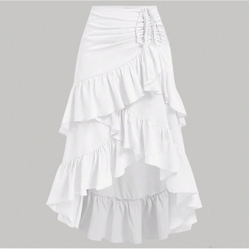 Elegant High-Waisted Patchwork Skirt For Women Ruffled Hem Solid Color Summer New Arrival 6 Colors Available_ecoleips.com