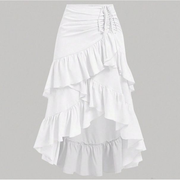 Elegant High-Waisted Patchwork Skirt For Women Ruffled Hem Solid Color Summer New Arrival 6 Colors Available_ecoleips.com