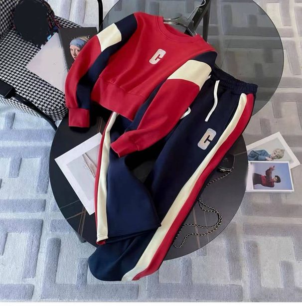 Women's Design Sense Fashion Thin Contrast Color Leisure Sports Suit Women's Autumn And Winter New Street Style Wide Leg Two-piece Suit_ecoleips.com
