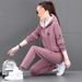 Women's Clothing Fleece-Lined Hoodie & Jogger Set - Winter Warmth Two-Piece Outfit, Plus Size 4XL, Soft Polyester, Geometric Print (Pink, Beige, Red)_ecoleips.com