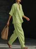 Spring/Summer Women's Loose Wide Leg Pants Set Stylish Comfortable Two Piece Solid Color Linen Imitation Clothing_ecoleips.com