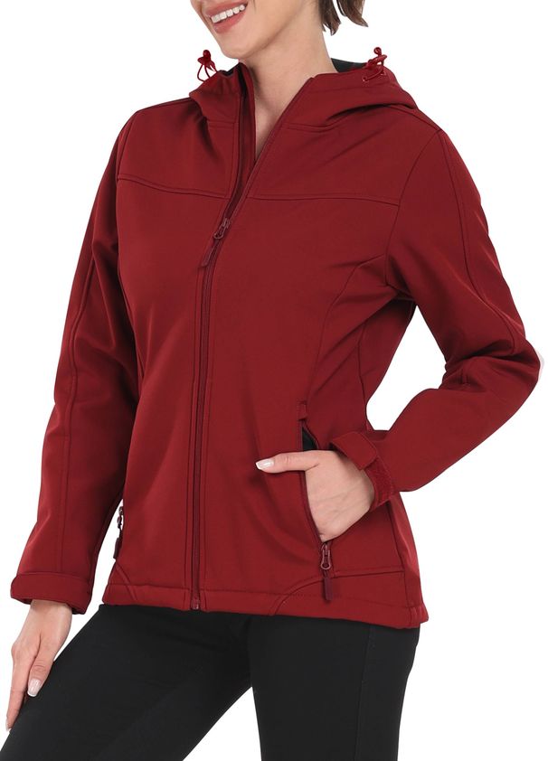 Casual Walking Softshell Rain Jacket, Waterproof Breathable Fleece Lined Hooded Coat For Women, Daily Outdoor Wear_ecoleips.com