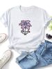 Women's Retro Purple Lily Floral Letter Graphic T-Shirt Round Neck Short Sleeve Loose Casual Streetwear Summer Daily Tops_ecoleips.com