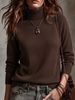 Dark Brown Turtleneck Pit Rib Knit Sweater, Loose Lightweight Breathable Soft Skin-touch Long Sleeve Pullover_ecoleips.com