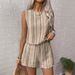 Women's Clothing Summer Casual Striped Sleeveless Fashion Vest Shorts Two Piece Set_ecoleips.com