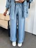 Women's Clothing Loose Straight Leg Pants With Drawstring Elastic Waist Solid Color Casual Trousers – Black, Pink, Light Green, Navy, Sky Blue, Silver_ecoleips.com