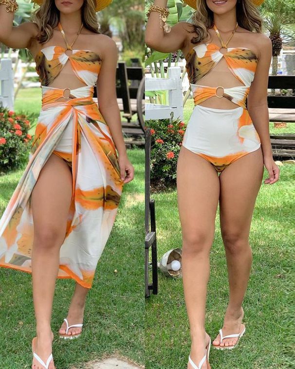 Women's Clothing Floral Print Splicing Slim Dress_ecoleips.com