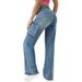 Women's High Waist Vintage Multi-Pocket Straight Leg Jeans - Comfortable Stretch Denim For Casual & Streetwear Fashion_ecoleips.com