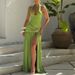 Summer Halter Backless Slit Dress – Stretchy Bodycon Midi Dress With High Leg Split (S-L, Soft Milk Silk Fabric, Sexy Evening & Club Wear)_ecoleips.com