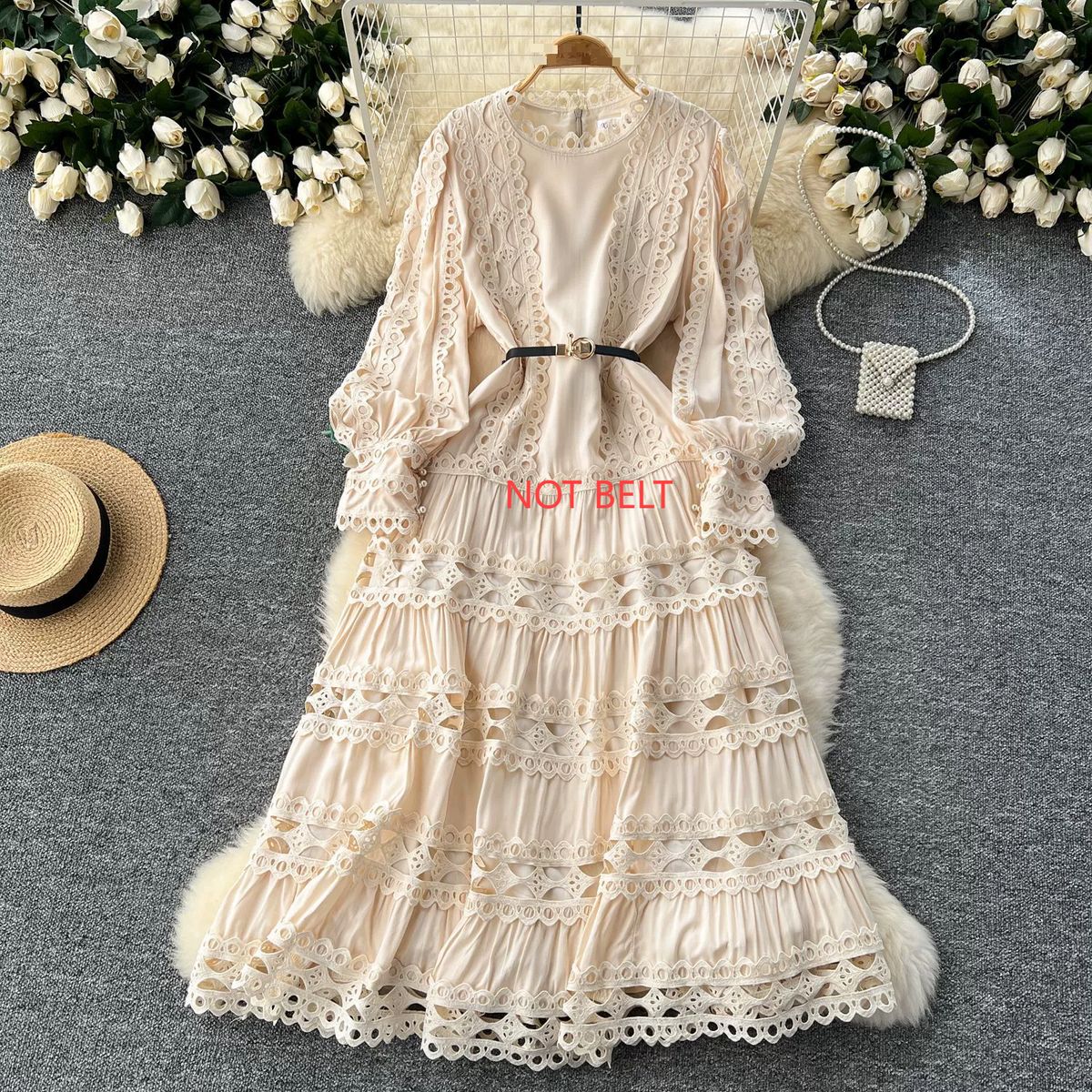 Muslim High-end Elegant Dress For Women New Style Palace Style Retro Heavy Hollow Lace Splicing French Dress_ecoleips.com