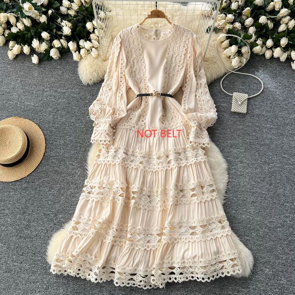 Muslim High-end Elegant Dress For Women New Style Palace Style Retro Heavy Hollow Lace Splicing French Dress_ecoleips.com