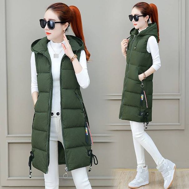 Women's Longline Slim Fit Quilted Vest With Hood, Winter Warm Padded Coat, Fleece Lined Zip Up Waistcoat For Casual & Office Wear_ecoleips.com