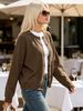 Coffee Crew Neck Pit Rib Knit Cardigan, Loose Lightweight Breathable Soft Skin-touch Button Air Conditioning Jacket_ecoleips.com