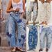 Casual Loose-Fit Mid-Rise Women's Jeans – Funky Patchwork Denim With Playful Prints (Blue Hearts, Stars, Floral, Cat, Doodle, Black Floral)_ecoleips.com