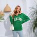 Lazy Wind Contrasting Colors Letter Embroidery Polo Collar Long Sleeve Top Sweater Women_ecoleips.com